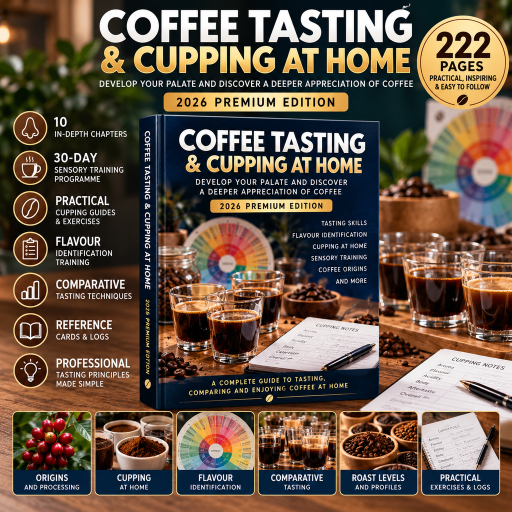 Coffee Tasting and Cupping 2026 Premium Edition digital guide with 30-day sensory training, cupping exercises, tasting logs and flavour identification