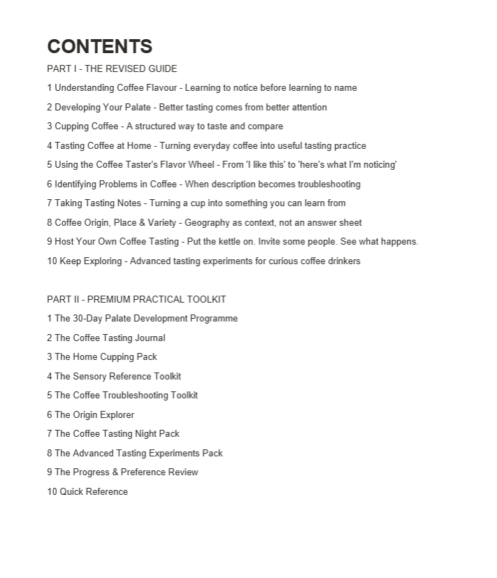 Coffee Tasting & Cupping 2026 Premium Edition Table Of Contents