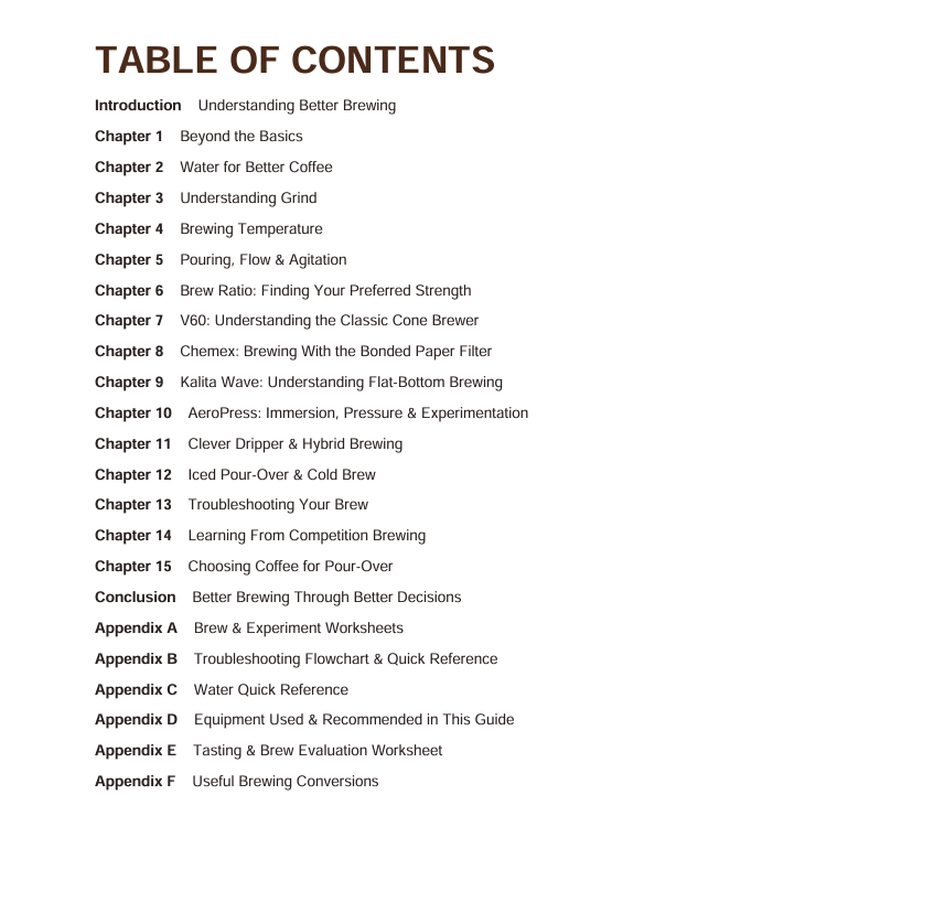 Pour-Over Perfection Table Of Contents