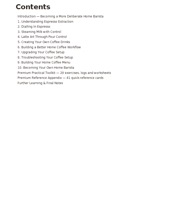 Home Barista Masterclass 2026 Premium Edition Table of Contents